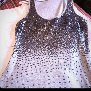 Express Gray Sexy Basic Sequin Tank